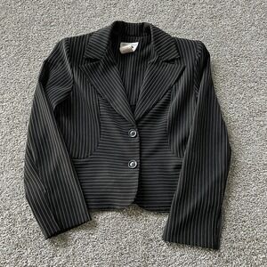 Vintage DBY Ltd Blazer Jacket Womens 9/10 Black Pinstripe Lined Suit Career